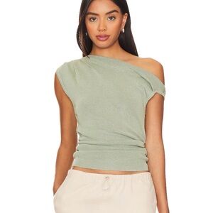 Lioness One-Shoulder Knit Tank in Sage Green